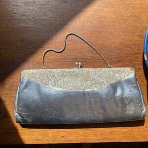 Vintage Silver Glitter Long Chain Clutch Purse